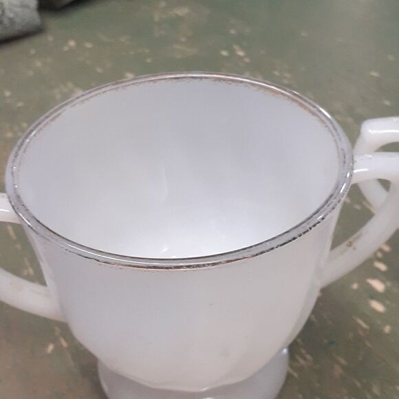 Anchor Hocking Vintage Fire King Suburbia Swirl  Cream & Sugar Bowl gold trim - Picture 10 of 15